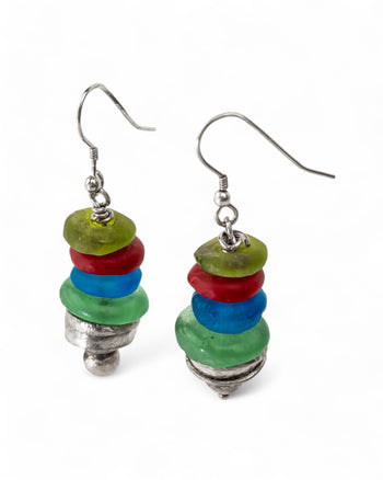 African Recycled Glass Bead Drop Earrings