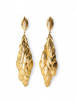 Multi Leaf Long Vermeil Gold Dangly Earrings