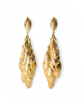 Multi Leaf Long Vermeil Gold Dangly Earrings