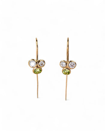 Trefoil Yellow Gold Diamond and Peridot Hook Earrings Earrings Pruden and Smith   