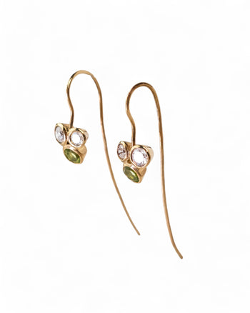 Trefoil Yellow Gold Diamond and Peridot Hook Earrings Earrings Pruden and Smith   