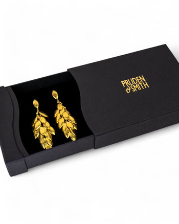 Multi Leaf Long Vermeil Gold Dangly Earrings