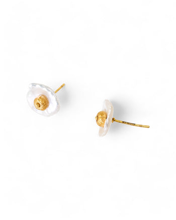 Nugget Keshi Pearl and Gold Nugget Stud Earrings Earrings Pruden and Smith   