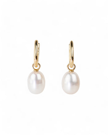 Gold Huggy Pearl Drop Earrings