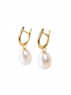 Gold Huggy Pearl Drop Earrings