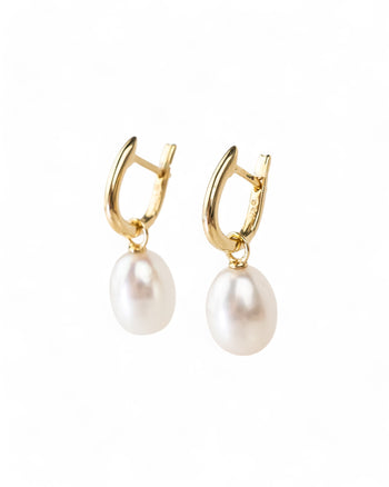 Gold Huggy Pearl Drop Earrings