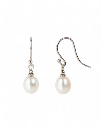 Simple Pearl Drop Earrings Earrings Pruden and Smith 9ct White Gold  