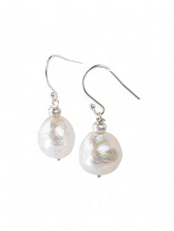 Nugget Silver and Pearl Drop Earrings Earrings Pruden and Smith White  