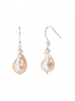 Nugget Silver and Pearl Drop Earrings Earrings Pruden and Smith Peach  