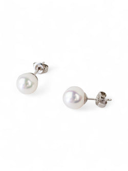 Akoya Pearl White Gold Stud Earrings Earrings Pruden and Smith   