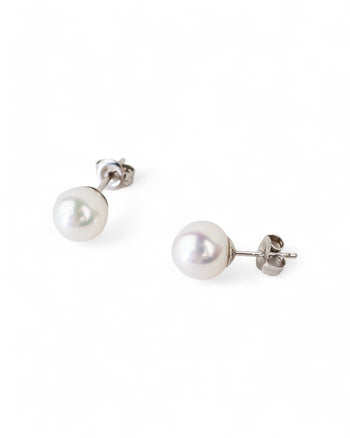 Akoya Pearl White Gold Stud Earrings Earrings Pruden and Smith   