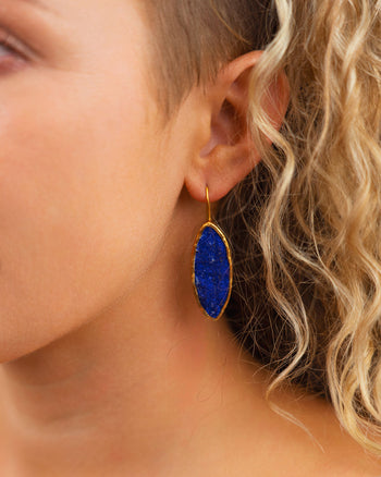 Lapis Lazuli Marquise Drop Earrings (40mm) Earrings Pruden and Smith   