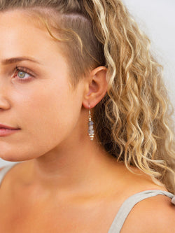 Rough Sapphire with Silver Hammered Discs Dangly Earrings Earrings Pruden and Smith   