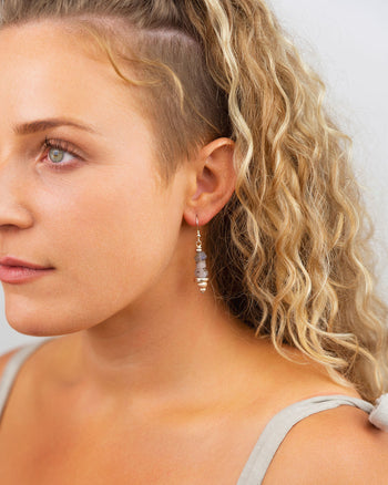 Rough Sapphire with Silver Hammered Discs Dangly Earrings Earrings Pruden and Smith   