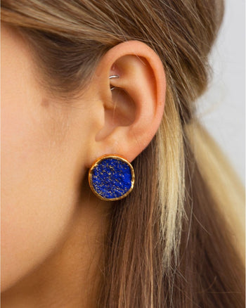 Lapis Lazuli Round Silver Stud Earrings (Large) Earrings Pruden and Smith   