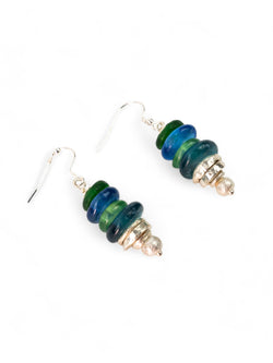 African Recycled Blue Glass Bead Drop Earrings Earrings Pruden and Smith   