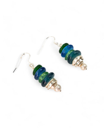 African Recycled Blue Glass Bead Drop Earrings Earrings Pruden and Smith   