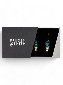 African Recycled Blue Glass Bead Drop Earrings Earrings Pruden and Smith   