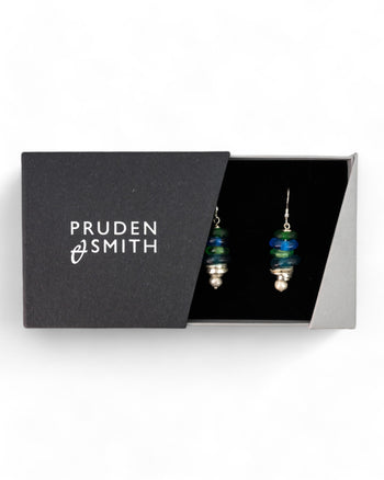 African Recycled Blue Glass Bead Drop Earrings Earrings Pruden and Smith   