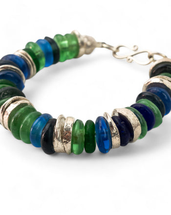 African Recycled Blue Glass Bead Bracelet Bracelet Pruden and Smith   