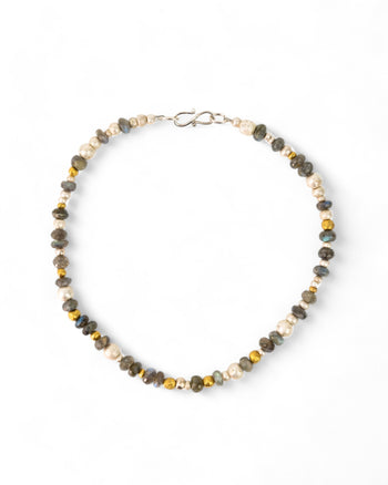 Labradorite Silver and Gold Nugget Necklace Necklace Pruden and Smith   