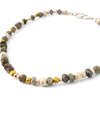 Labradorite Silver and Gold Nugget Necklace Necklace Pruden and Smith   