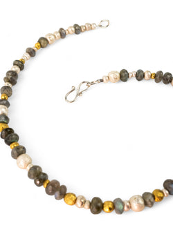 Labradorite Silver and Gold Nugget Necklace Necklace Pruden and Smith   