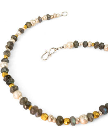 Labradorite Silver and Gold Nugget Necklace Necklace Pruden and Smith   