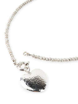 Silver Nugget Necklace with Hammered Heart Pendant Necklace Pruden and Smith   