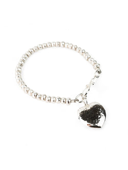 Nugget Hammered Silver Heart Charm Bracelet Bracelet Pruden and Smith   