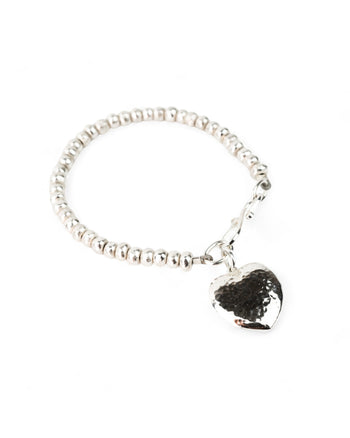 Nugget Hammered Silver Heart Charm Bracelet Bracelet Pruden and Smith   