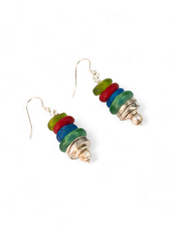 African Recycled Glass Bead Drop Earrings Earrings Pruden and Smith   