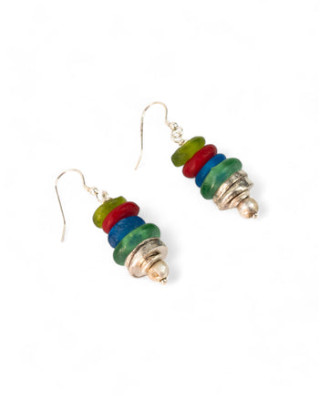 African Recycled Glass Bead Drop Earrings Earrings Pruden and Smith   