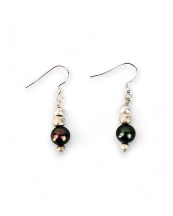 Black Pearl Silver Nugget Dangly Earrings Earrings Pruden and Smith   