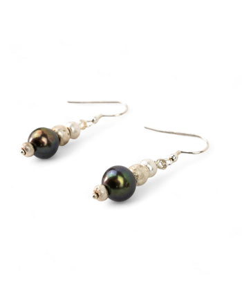 Black Pearl Silver Nugget Dangly Earrings Earrings Pruden and Smith   