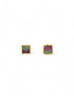 Ruby Zoisite Square Stud Earrings Earrings Pruden and Smith   