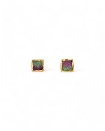 Ruby Zoisite Square Stud Earrings Earrings Pruden and Smith   