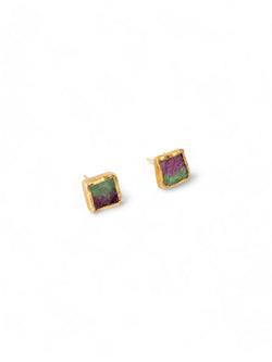 Ruby Zoisite Square Stud Earrings Earrings Pruden and Smith   