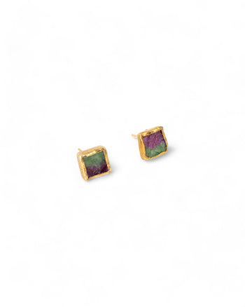 Ruby Zoisite Square Stud Earrings Earrings Pruden and Smith   