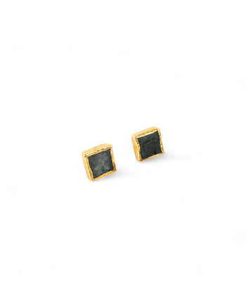 Rough Emerald Square Stud Earrings Earrings Pruden and Smith   