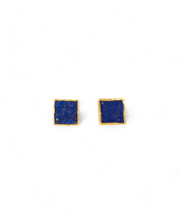 Lapis Lazuli Square Stud Earrings (12mm) Earrings Pruden and Smith Gold Plated Silver (Vermeil)  