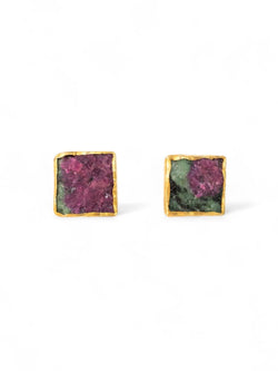 Ruby Zoisite Square Stud Earrings (Large) Earrings Pruden and Smith   