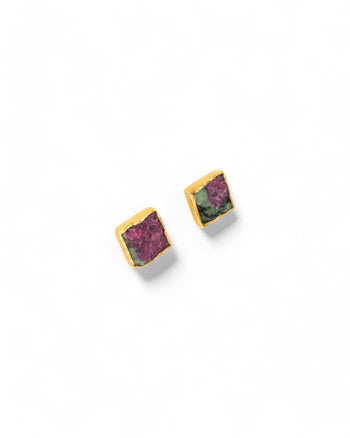 Ruby Zoisite Square Stud Earrings (Large) Earrings Pruden and Smith   