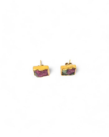 Ruby Zoisite Square Stud Earrings (Large) Earrings Pruden and Smith   