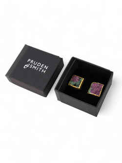 Ruby Zoisite Square Stud Earrings (Large) Earrings Pruden and Smith   