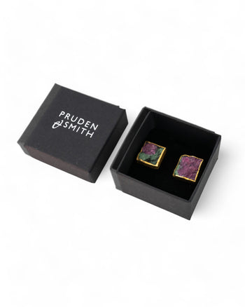 Ruby Zoisite Square Stud Earrings (Large) Earrings Pruden and Smith   