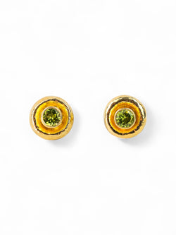 Hammered Round Peridot Stud Earrings (12mm) Earrings Pruden and Smith   