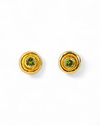 Hammered Round Peridot Stud Earrings (12mm) Earrings Pruden and Smith   