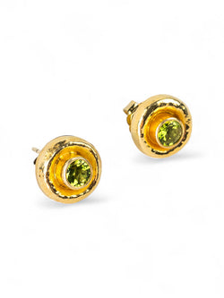 Hammered Round Peridot Stud Earrings (12mm) Earrings Pruden and Smith   