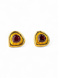 Roman Hammered Yellow Gold Ruby Stud Earrings Earrings Pruden and Smith   